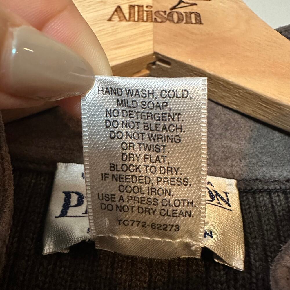 Pendleton Brown Leather & Merino Wool Jacket SZ LARGE Full Zip Knit Classic Coat - Picture 9 of 11